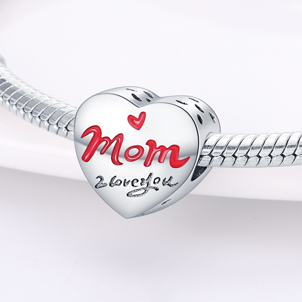 Wholesale European And American Amazon Hot Silver Plated Mother's Day Heart-Shaped Blessing Pendant Birthday Gift Diy Ornament Accessories display picture 36
