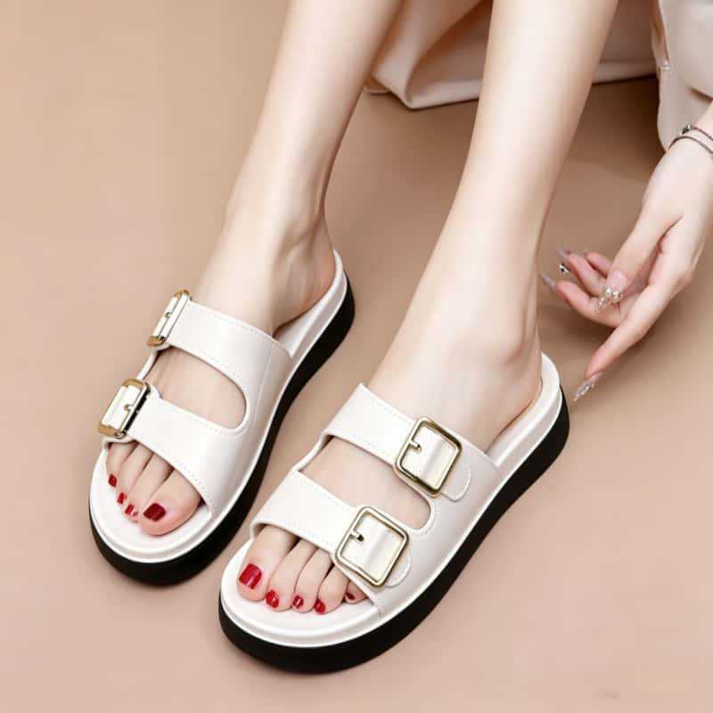 zapatos de madres de mediana edad, zapatos de playa con tacones fríos para mujeres de verano, zapatos de playa cómodos no cansados, anti-deslizantes