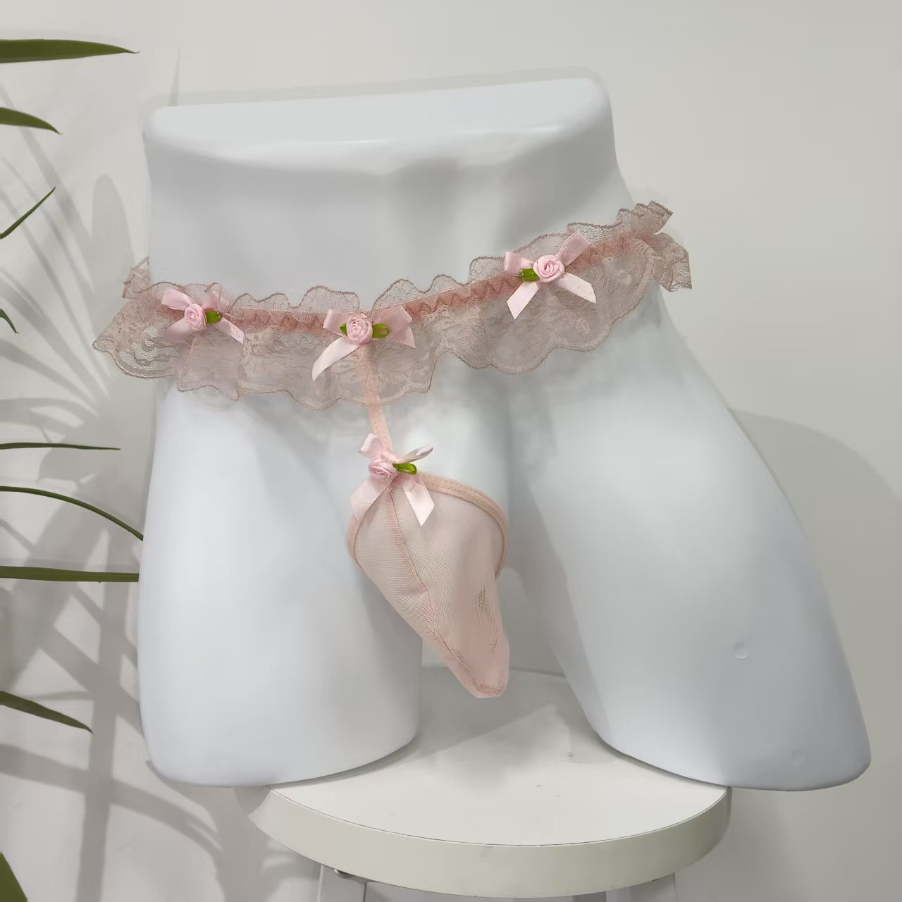 Perizoma uomo rosa con pizzo intimo sexy trasparente a stringa_voghion.com