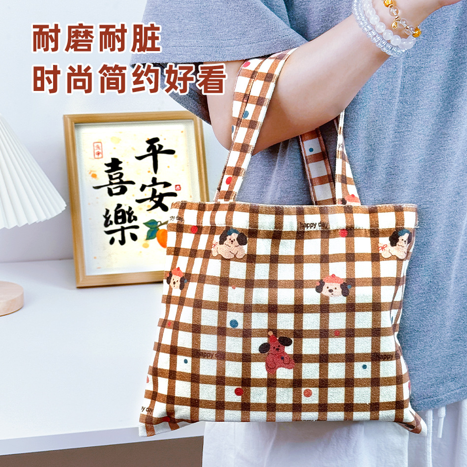 新款帆布包格子ins毛呢手提包复古大容量通勤慵懒单肩百搭托特包