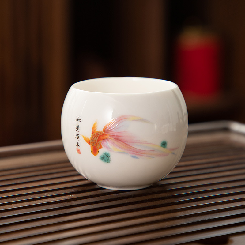 德化陶瓷杯罗汉杯主人杯单杯高端羊脂玉白瓷单个茶杯高档个人专用|undefined