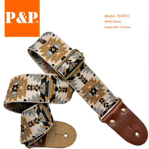 Guitar strap new style PP first layer cowhide leather head thickened braided ethnic wind electric guitar bass universal decompression