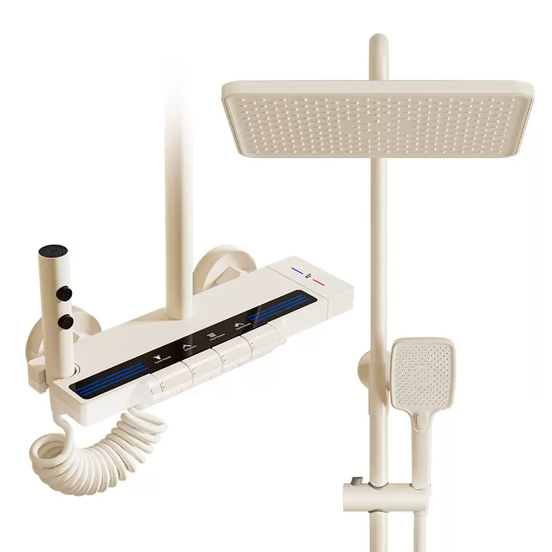 淋浴花洒套装枪灰色奶白色全铜淋浴器花洒家用恒温增压喷头浴室洗