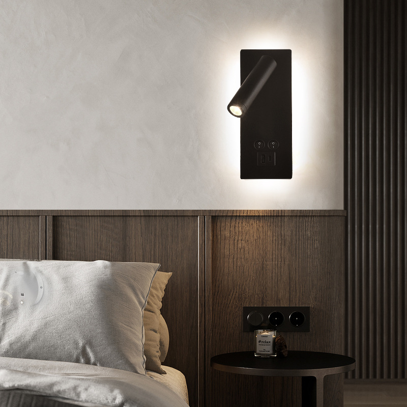 Nueva Lámpara de lectura de cabecera LED lámpara de pared creativa con USB habitación de hotel lámpara moderna minimalista dormitorio pequeña lámpara de lectura