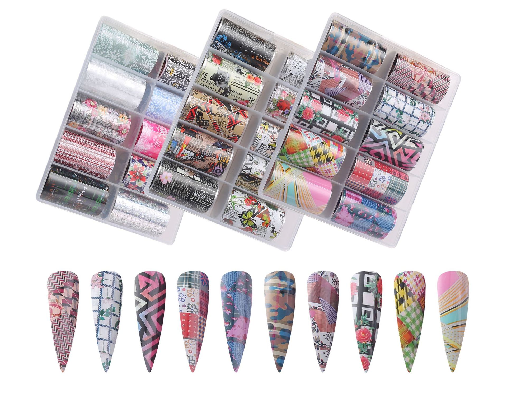Big Box 174-215 nail art star paper set transfer paste 4*100cm boxed flower butterfly Aurora paper
