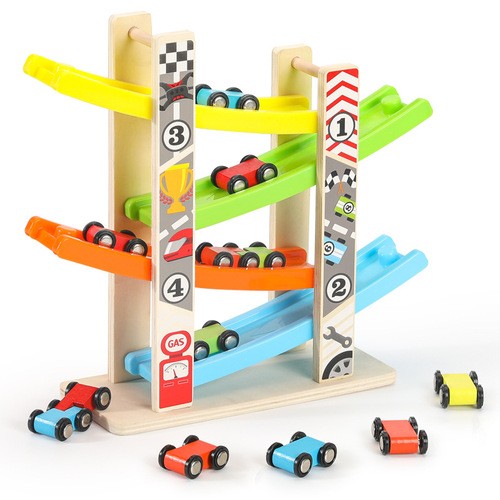 Infant educational early education children's toys multi-layer track sliding building blocks small train wooden glider car track car