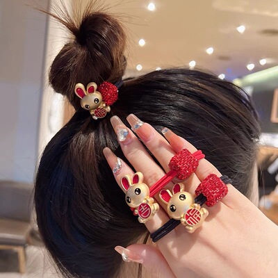 gules new year rabbit senior Tousheng lovely Elastic Ball Hair Circle Ponytail Autumn and winter Hairdressing