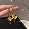 Retro silver needle, yellow fashionable earrings, silver 925 sample, flowered