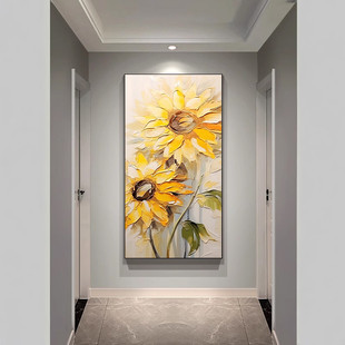 Sunflower Pure Hand-Painted Oil Painting Entrance Decoration Painting Living Room Corridor Aisle Hanging Painting Texture Art Abstract Stereo