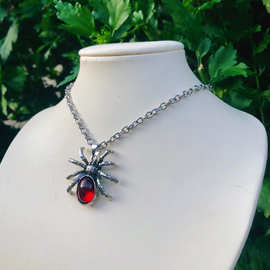 外贸 厂家直销 哥特式红色水晶可爱蜘蛛吊坠项链朋克摇滚复古昆虫