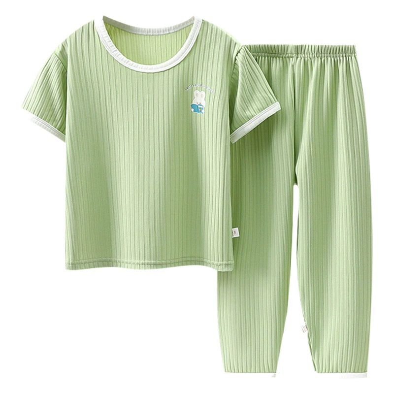 Детский костюм из ледяного шелка с короткими рукавами, мужские и женские новые брюки с короткими рукавами, летняя Тонкая Повседневная Пижама, детская одежда, тонкая