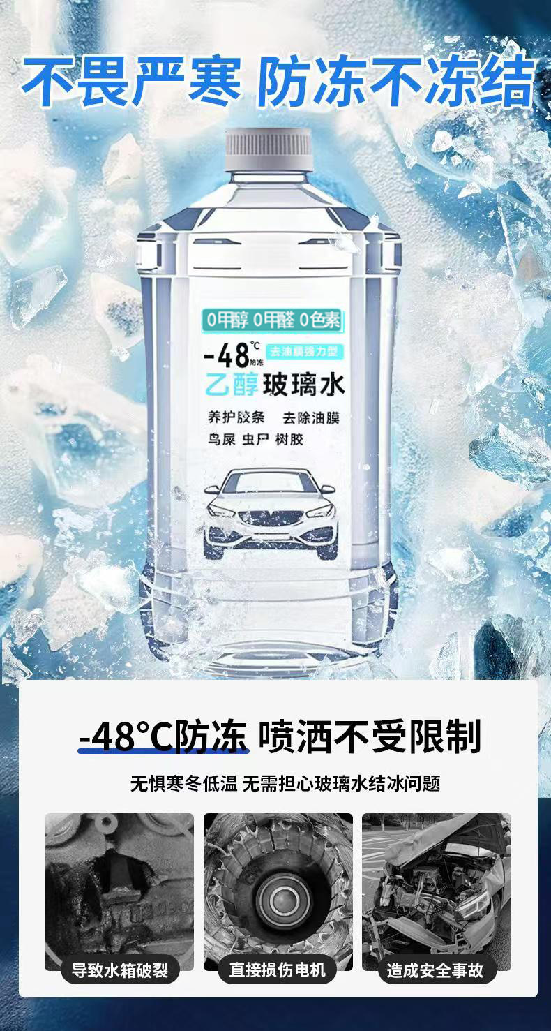 Genuine ethanol windshield washer fluid for car glass, removes dirt and oil film, prevents freezing in winter, suitable for all seasons, for cleaning and maintenance