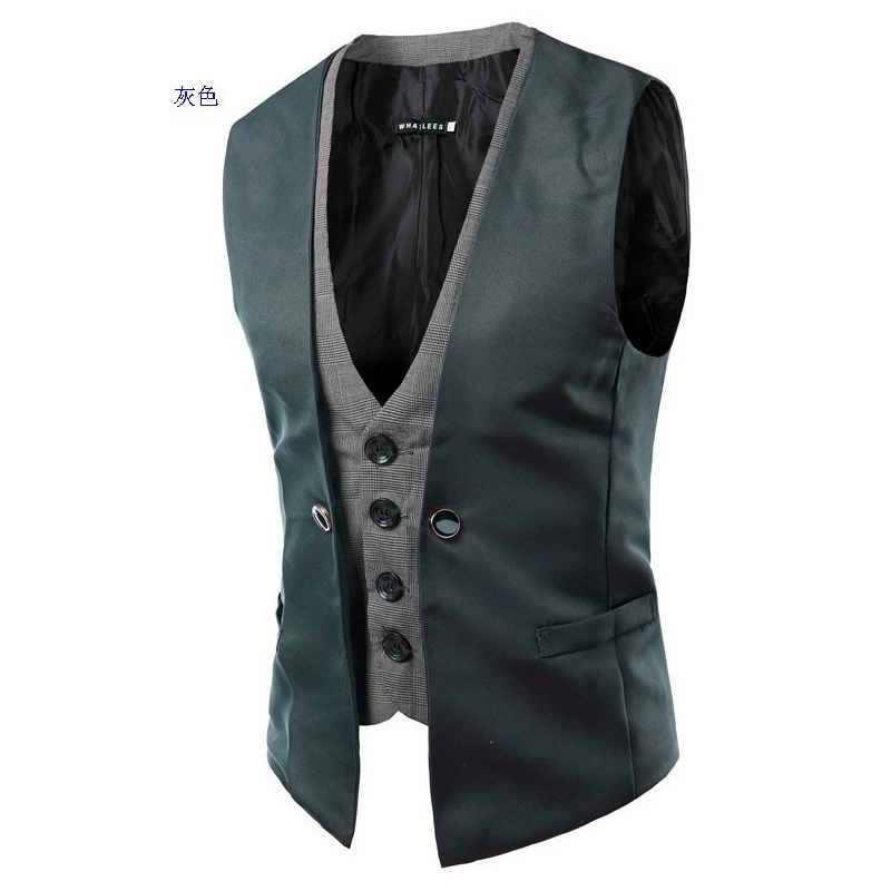 Новые осенние и зимние мужские индивидуальные сетчатые сшивания поддельные две однобортные повседневные пятицветные жилет