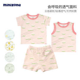 minizone宝宝短裤夏季女宝宝短袖T轻薄男童小背心休闲婴儿衣服
