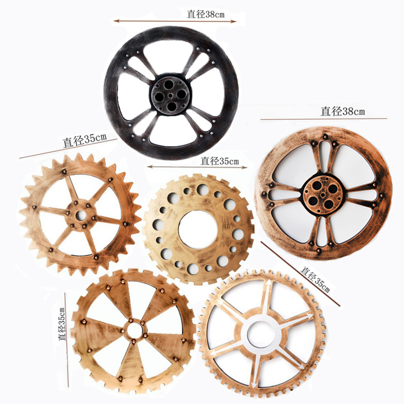 复古工业风 木质齿轮壁饰35cm酒吧艺术墙壁挂饰 仿铁装饰墙上壁挂