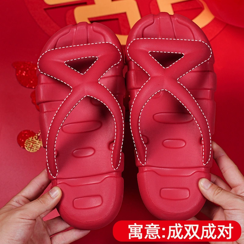 Свадебные тапочки, нескользящие, пара праздничных красных домашних свадебных туфель для пары для невесты и жениха, ЭВА