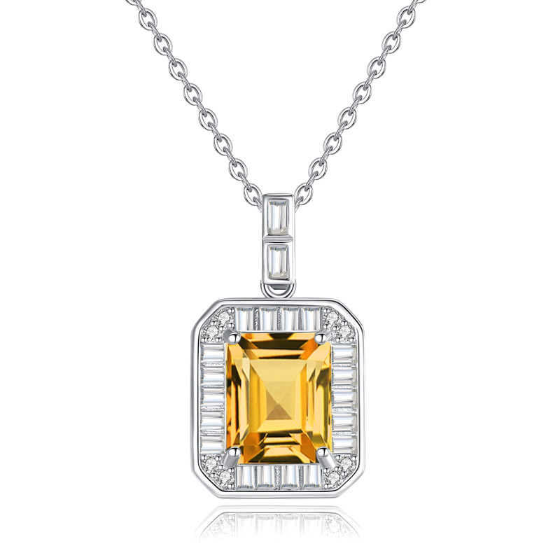 Gem Cross-border Douyin Live S925 Collar de plata esterlina Colgante cuadrado de piedra natural para mujer Cadena de clavícula con sentido de diseño avanzado