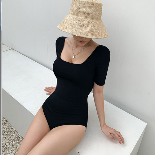 Jiyang  New One-piece Swimsuit for Women, Korean Style, Slimming, Ab Covering, Conservative, Cupping, Backless, Solid Color Triangle Hot Spring Swimsuit