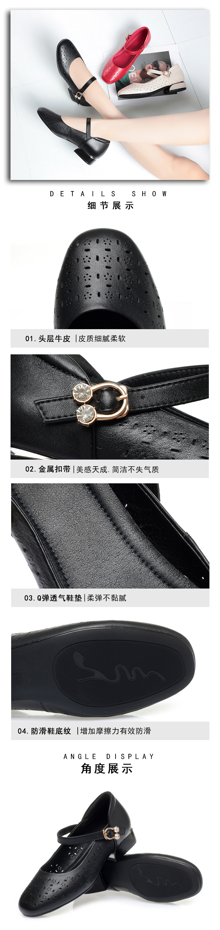 Dép sandal nữ quai chữ V đế bằng da thật, gót thấp, thoáng khí, chống trượt — đen chi tiết 6