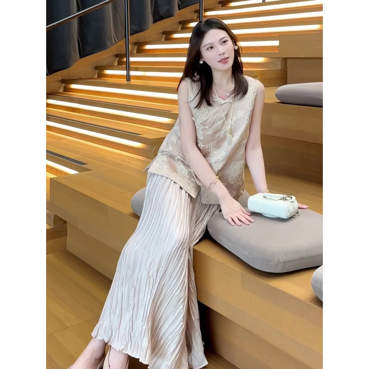 Summer 2026 New Style Chinese-Inspired Set with Butterfly Jacquard and National Style Zen-Inspired Vest Dress