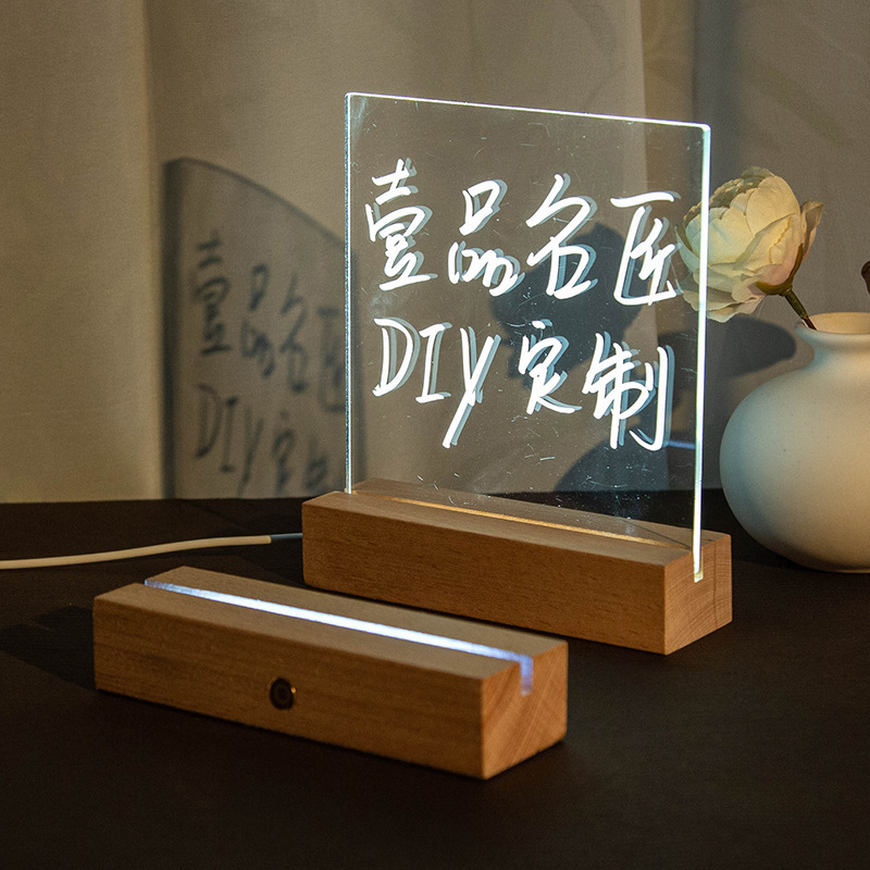 長条実木発光台座ガラス画充電金ledランプデスクトップ置物usb直挿金木造工芸品|undefined