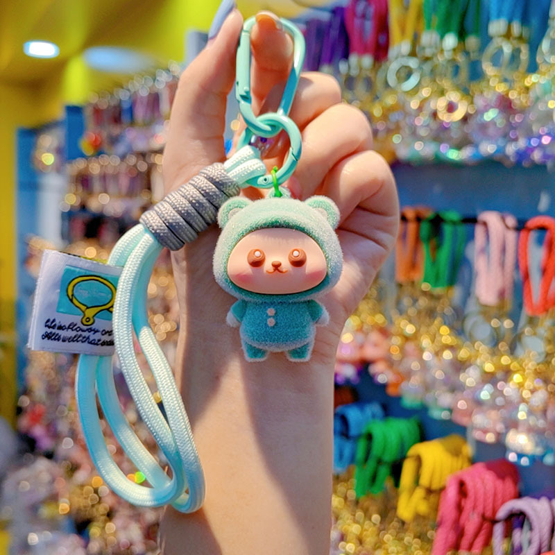 Caricatura flocado osos llavero pareja creativo llavero de automóvil lindos bolsos colgantes colgantes de teléfono móvil