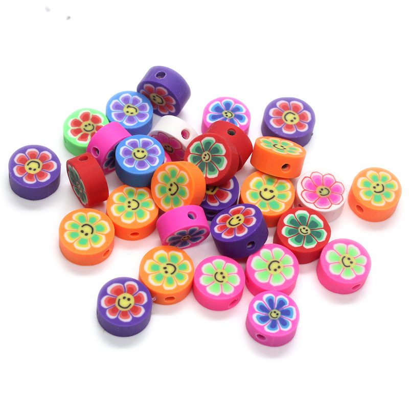 Cuentas de cerámica suave DIY, caras sonrientes, sueltas para pulseras y collares