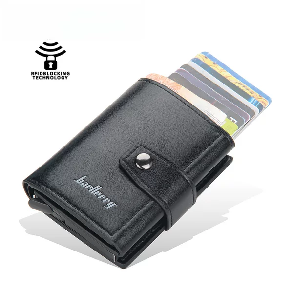 Anti-Magnetic Anti-Theft Card Holder European and American Style Automatic Card Insertion Buckle Men's Card Holder New Metal Aluminum Shell Rfid Card Case