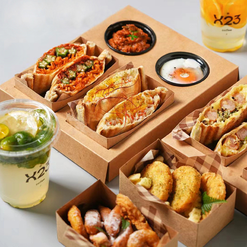 Cross-border lunch box hamburger sandwich box set coffee shop snack drink cup disposable packaging box picnic box