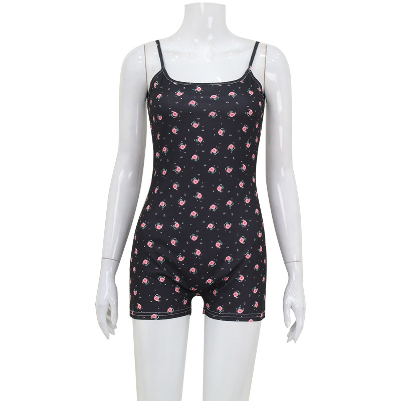 Ropa de mujer europea y americana nueva sexy Sling mono sin espalda Correa caliente chica moda floral impresión de una sola pieza pantalones cortos para mujeres
