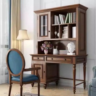 American Country Solid Wood Desk Bookshelf Combination Cabinet Ash Simple Modern Study Desk Home Customization