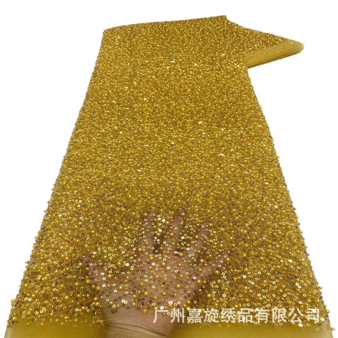 Venta directa de fábrica de tela con cuentas de cristal de patrón irregular y lentejuelas, velos de novia estilo francés, ropa infantil, tela bordada con cuentas.