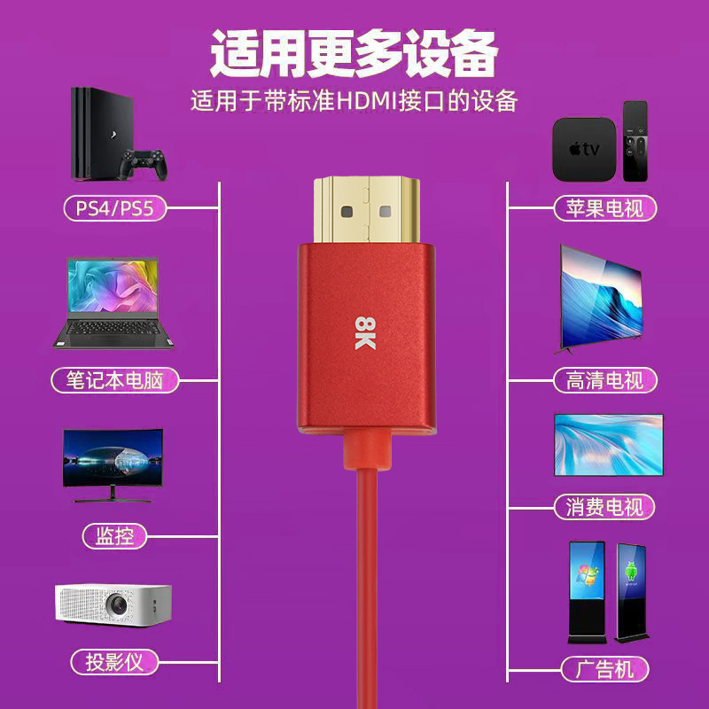 HDMI同轴高清线type-c转hdmi转接线纯铜镀金8K数码产品高清同屏线|undefined