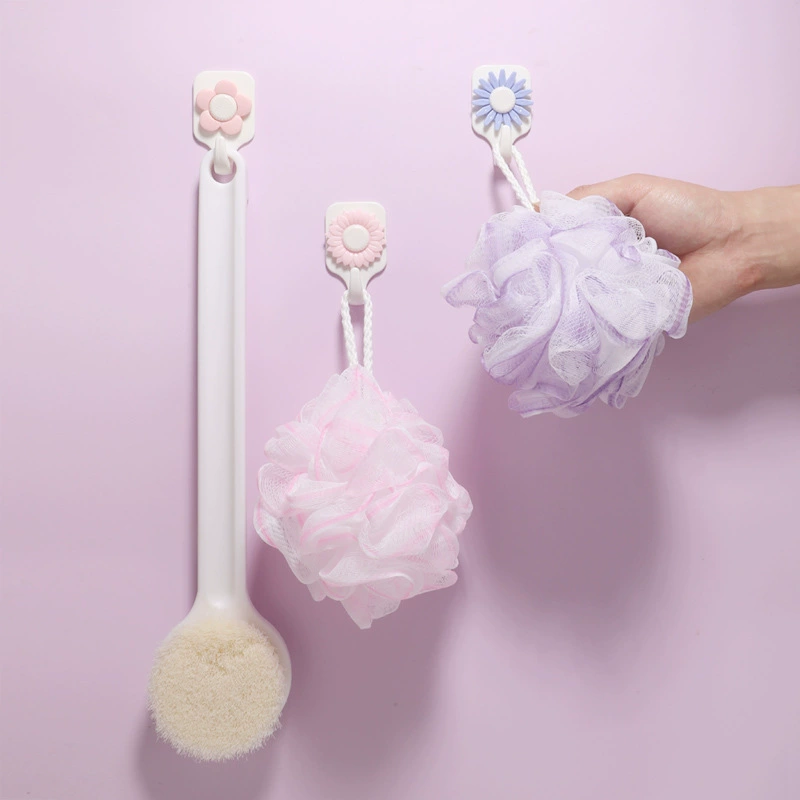 Creative Plastic Round Bottom Sunflower Sticking Hook Mengqu Qun Bathroom Stereo Flower Pattern Wall Hook 3 Pack