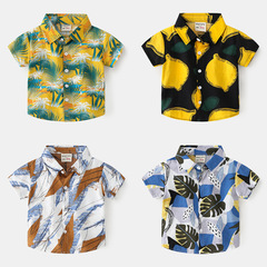 Children's short-sleeved shirts 2022 Korean style new boys' Hawaiian beach style baby shirts casual floral tops