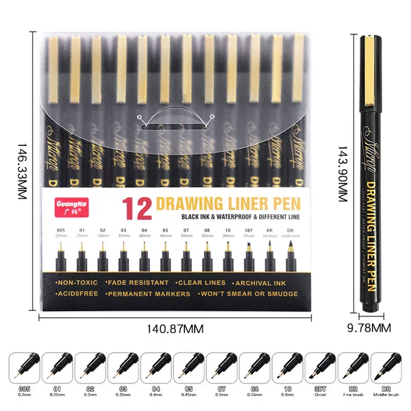 Guangna 8055 Student Drawing Outline Needle Pen Painting Special Writing Multi-Model Hook Line Outline Black Pen