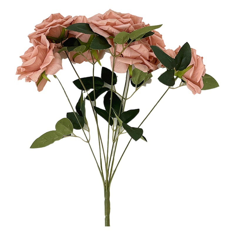 7-Cabeza de curling Rose Bouquet cappuccino Rose flor artificial vintage Rose decoración del hogar salón de bodas de diseño