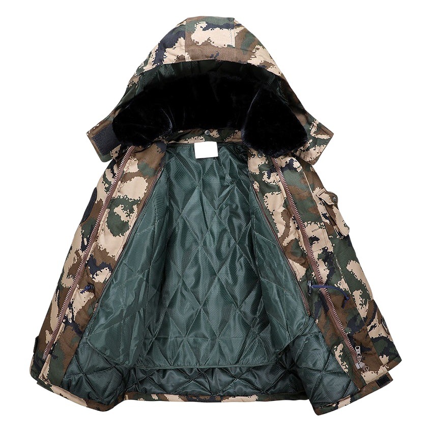 Camouflage Cotton-padded Coat Men's Winter Mid-length Fleece-lined Thickened Cold-proof Army Green Labor Protection Women's Military Coat Cotton-padded Coat