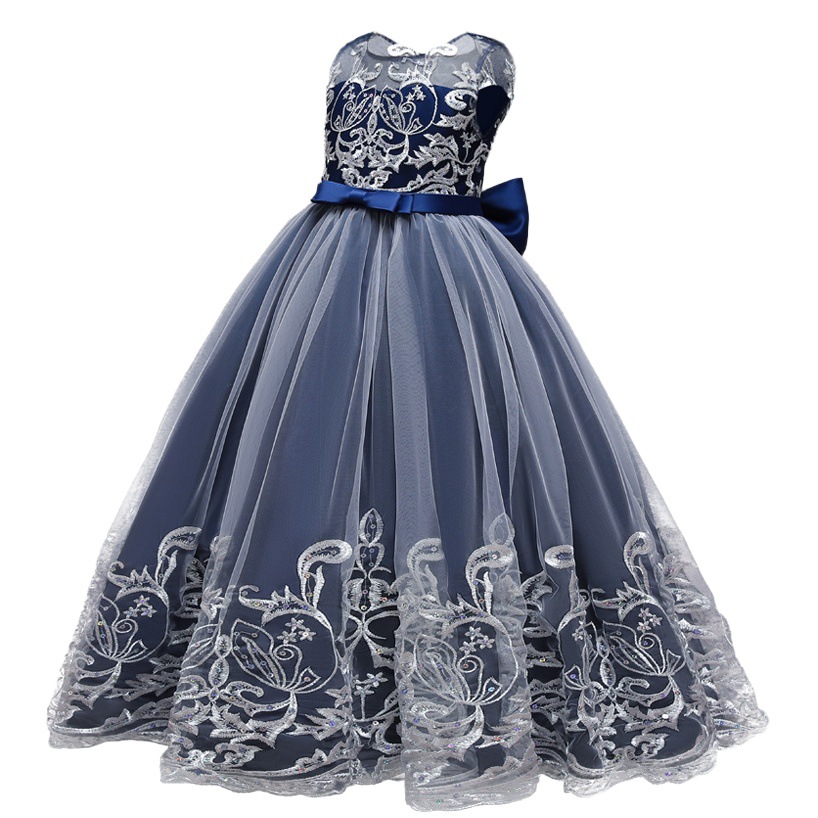 European and American girls Princess pettiskirt gradient flower sequined long wedding flower girl lace children's dress host