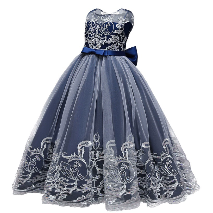 Европейские и американские девушки принцесса pettishirt градиент цветок блестками Длинные свадебные девушки цветка кружева детское платье хозяина