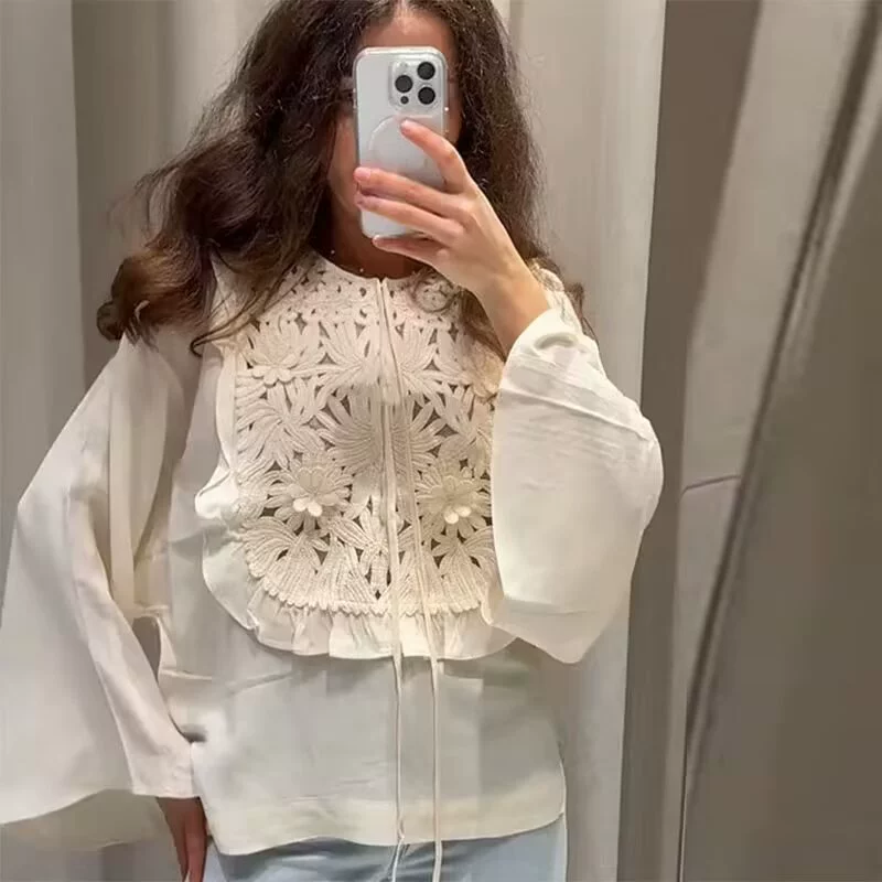 Эксклюзивная трансграничная европейская и американская мода AliExpress INS, популярная модная повседневная рубашка с круглым вырезом на шнуровке и юбкой