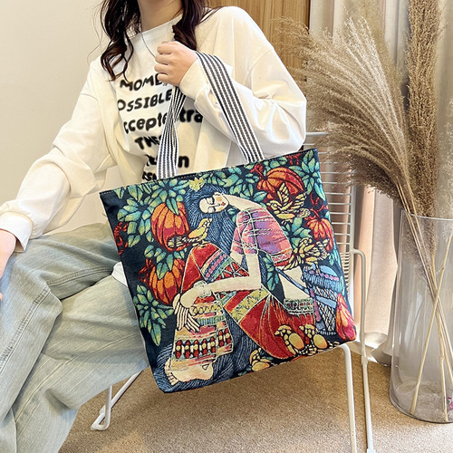  New Painted European and American Retro Bag Women's Fashion Ethnic Style Underarm Tote Bag Women's Shoulder Canvas Bag