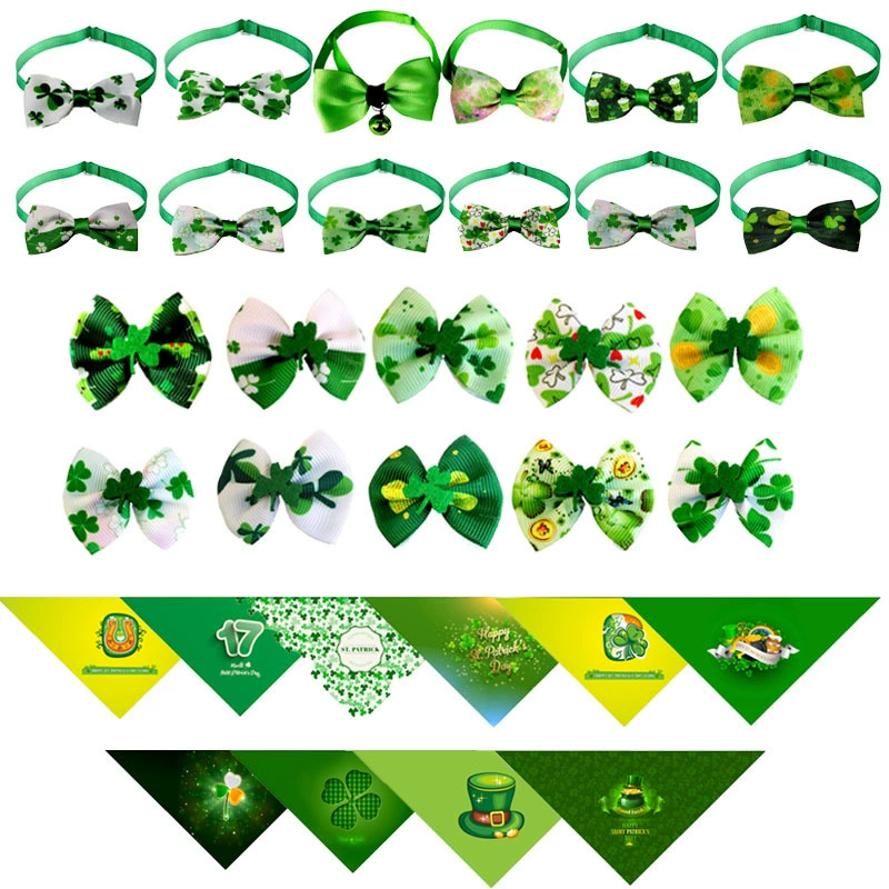 Ирландский фестиваль четырехлистный клевер галстук-бабочка кошка собака треугольное полотенце анти-Грязная голова домашнего животного цветок День Святого Патрика