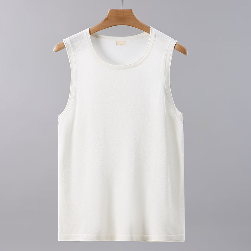 Αθλητικό γιλέκο ανδρικό καλοκαιρινό, μοντέρνο Instagram λευκό μονόχρωμο αμάνικο μπλουζάκι γυμναστικής με κοντό μανίκι_voghion.com