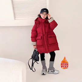 冬季中大女童棉衣冬装童装儿童棉服女孩加厚棉袄中长款红色拜年服