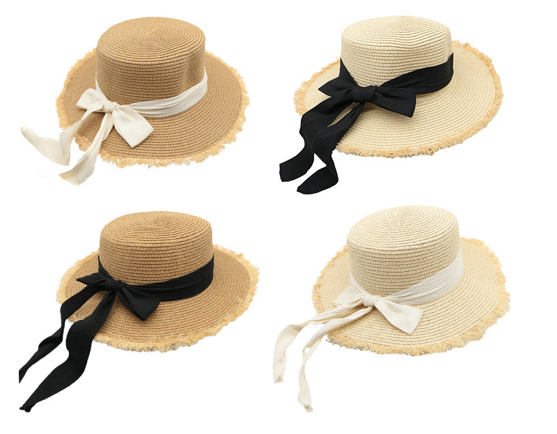 133g Weight Straw Hat Hats Type Women's Cute Sweet Color Block Bowknot Wide Eaves Straw Hat