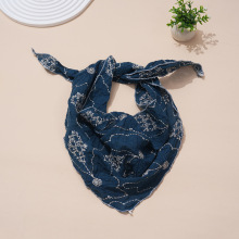 小清新文艺复古日系全棉绣花小领巾法式头巾围巾丝巾