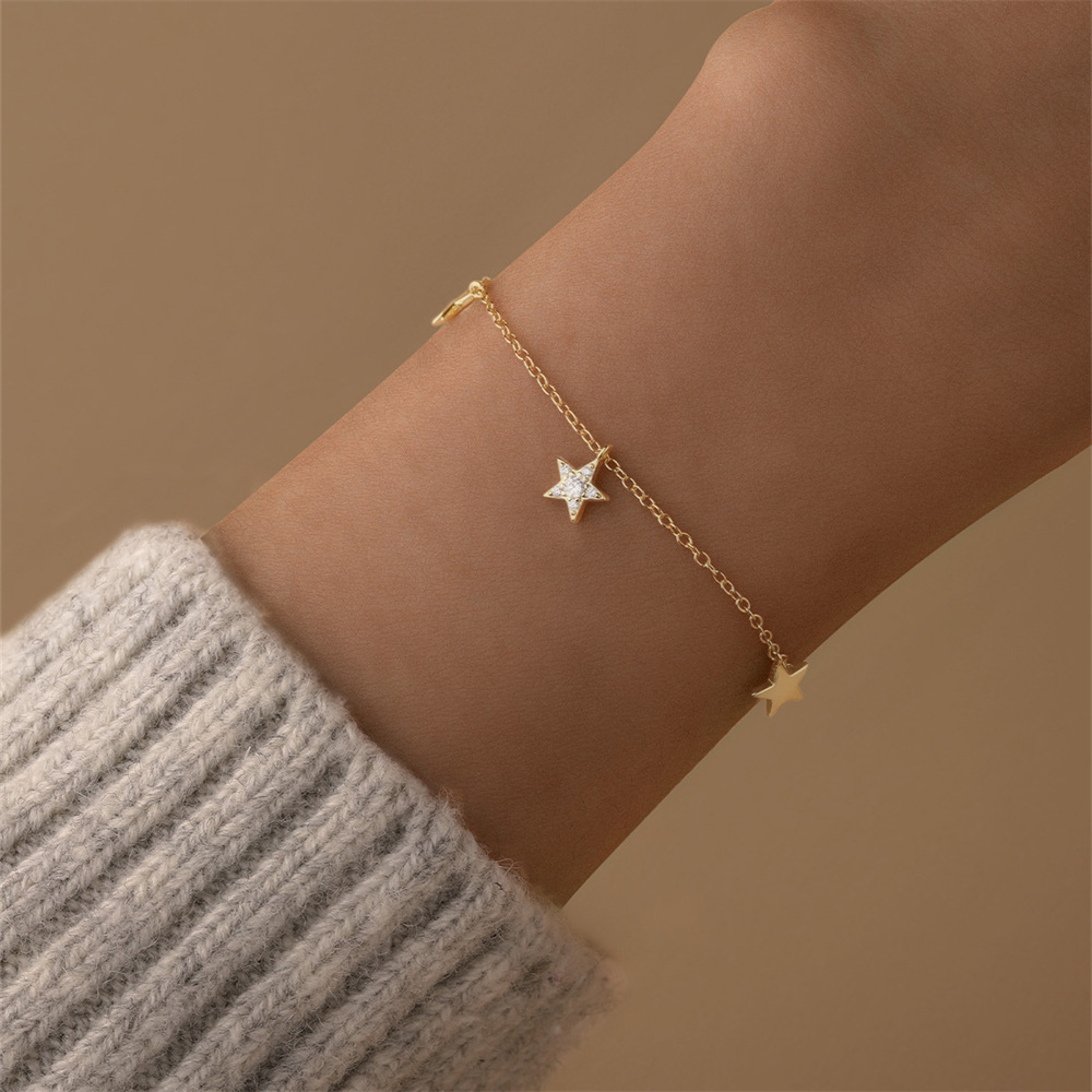 925 sterling silver Chain Material cable chain Chain Type 1 Piece 925 Sterling Silver Star Zircon 925 Sterling Silver Cable Chain Bracelets