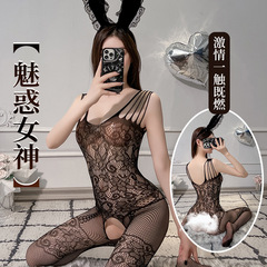 European and American lingerie female sensation one-piece mesh dress lace strap bodysuit stockings uniform set net bodysuit