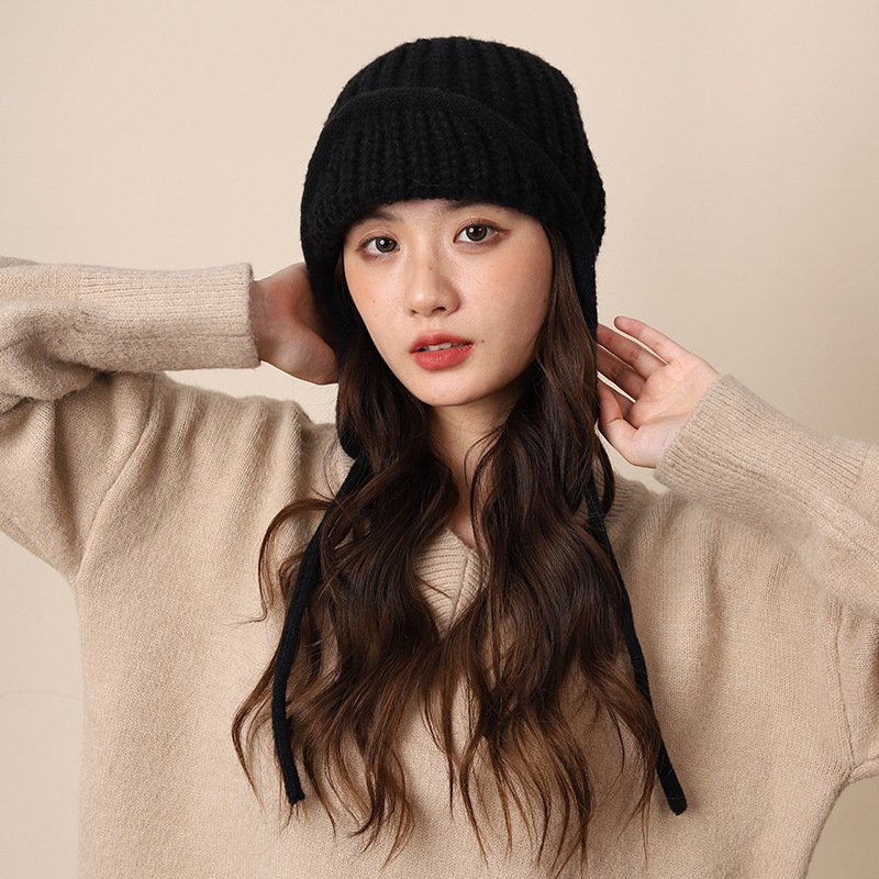 大头围针织帽子女冬季宽松纯色堆堆帽潮时尚显脸小保暖护耳毛线帽|undefined